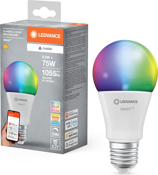 Produktbild Ledvance SMART+ MATTER CLASSIC A MULTICOLOR 9.5W 827...865 Multicolor E27 (E27, 9.50 W, 1055 lm, 1 x, F)
