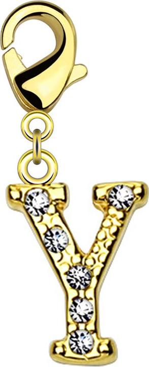Actual product image Star Piercing Pendant 14k gold-plated with crystal letter Y (Brass)
