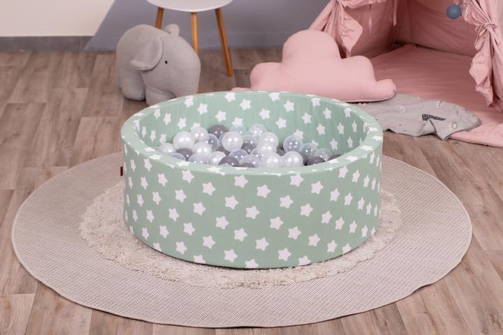 Image du produit Knorrtoys Piscine à balles soft - "Green white stars" 300 balls grey/white/transparent