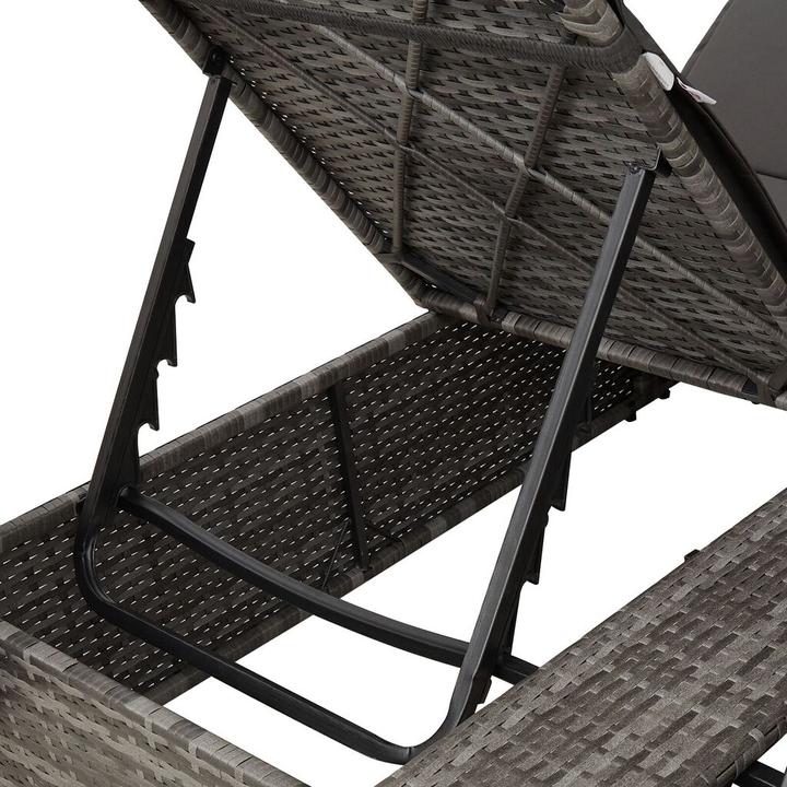 Produktbild VidaXL Doppel-Sonnenliege mit Dach und Vorhängen Grau Poly-Rattan