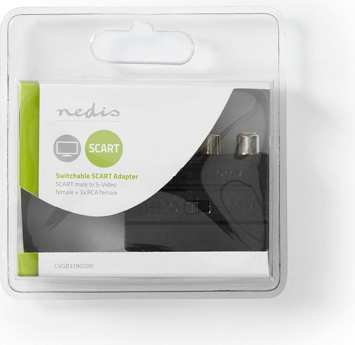 Actual product image Nedis SCART Adapter | SCART Male | S-Video Female / 3x Cinch Female | Nickel-plated | Switchable | AB