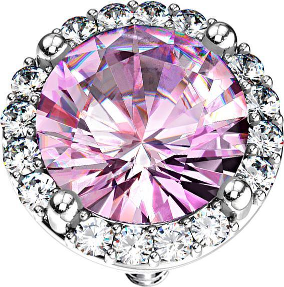 Image du produit Star Piercing Dermal Anchor argenté double pavé cristal grand rose (Acier chirurgical 316L, Laiton)