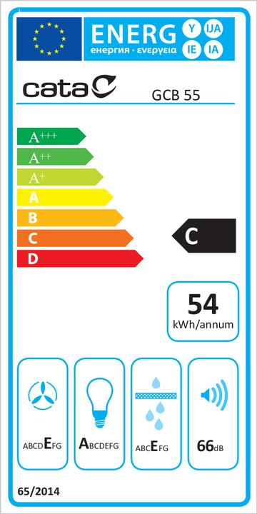 Energie-Label Cata Hood GCB 55 X Baldachin, Energieeffizienzklasse C, Breite 55 cm, 371 m³/h, Mechanisch, LED, Ede (Unterbauhaube)