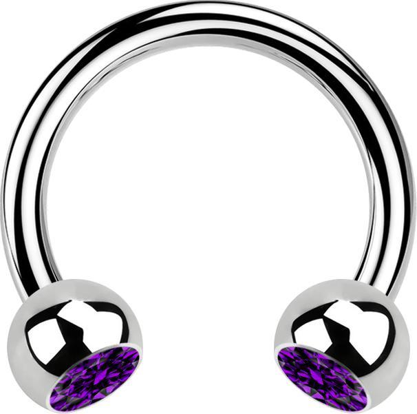 Actual product image Star Piercing Micro Circular Barbell silver with two purple crystal balls (without brass, Surgical steel 316L)