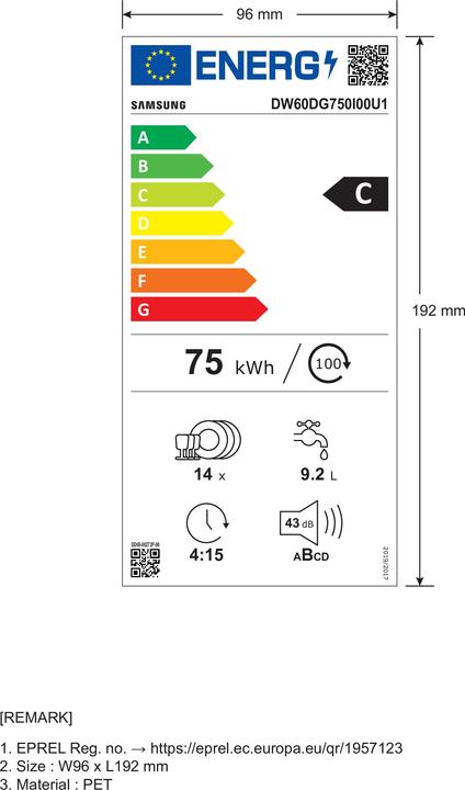 Etichetta energetica Samsung DW60DG750I00