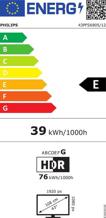 Energielabel Philips 43PFS6805 (43", PFS6805, LCD, Volledige HD, 2020)