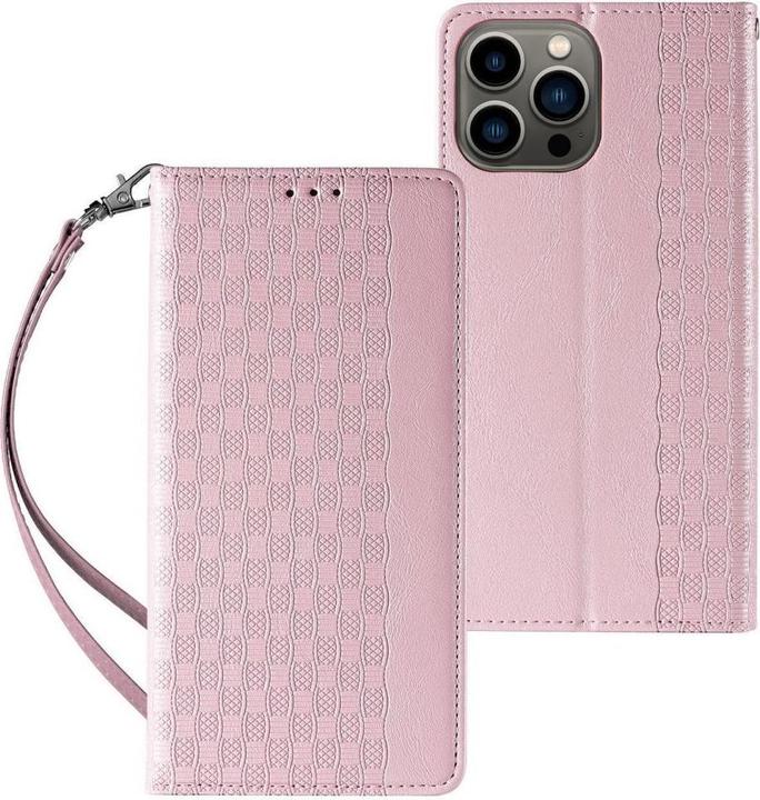 Hurtel Magnet Strap Case Case for iPhone 14 Pro Flip Wallet Mini Lanyard Stand Pink (Apple iPhone 14 Pro)