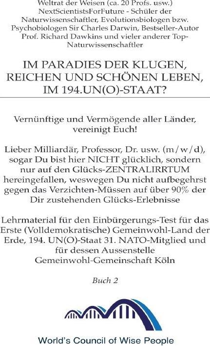 Im Paradies der Klugen, Reichen und Schönen leben? Buch 2 (Deutsch, Next Scientists for Future Weltrat, 2023)