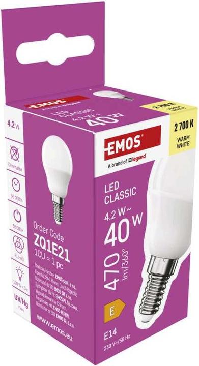 Actual product image Emos LED lamp Classic Mini Globe / E14 / 4.2 W (40 W) / 470 lm / Warm white (E14, 4.20 W, 470 lm, 1 x, E)