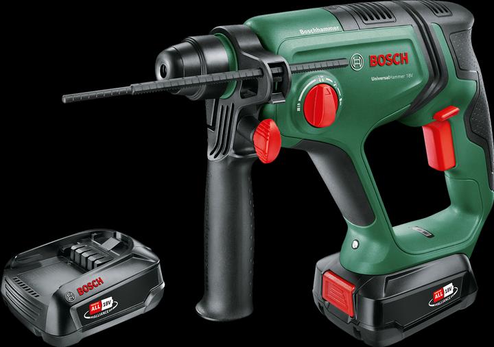 AL 18V-20 charger, Carrying cases, Depth stop, 2 battery packs PBA 18V 2.5 Ah W-B, Cordless rotary hammer 06039D6003