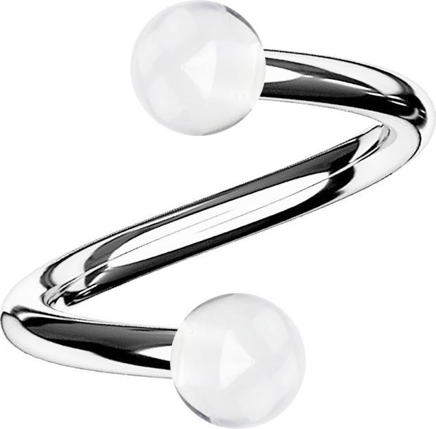 Produktbild Star Piercing Spirale silber mit zwei Kugeln transparent (Acryl, Chirurgenstahl 316L)