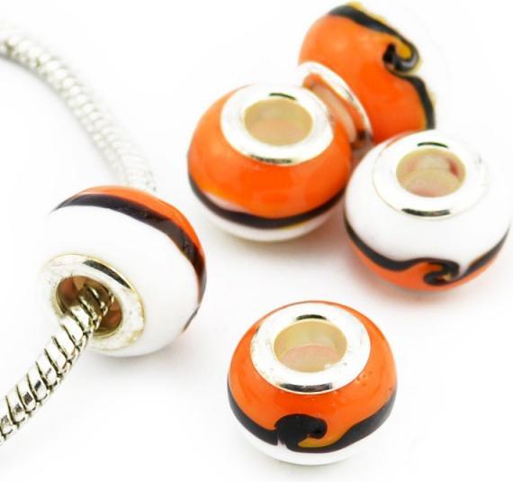 Produktbild Hermex Glas Bead versilbert 925 - Silbrig Orange (Silber 925 Oberfläche und eine Materialmischung aus Metalllegierung und Glas)