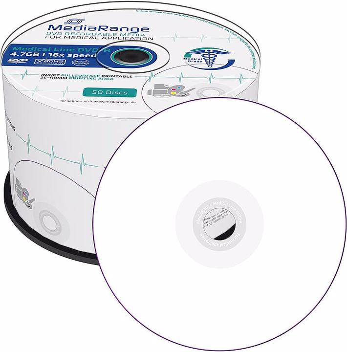 Produktbild MediaRange Medical Line DVD-R 4,7 GB, 16x, Full-surface-printable, 50er-Spindel (50 x)