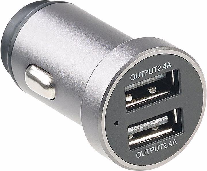 Actual product image Revolt Mini Car USB Charger with 2 Ports, 12 & 24 V, 4.8 A, 24 Watt, Metal