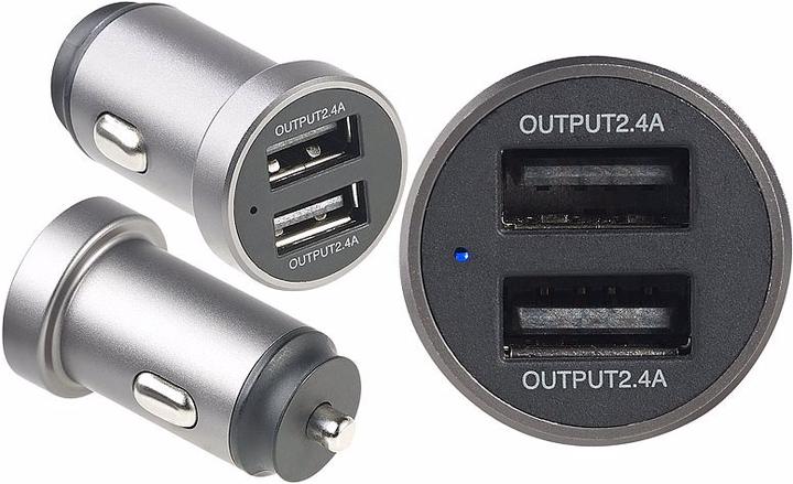 Actual product image Revolt Mini Car USB Charger with 2 Ports, 12 & 24 V, 4.8 A, 24 Watt, Metal