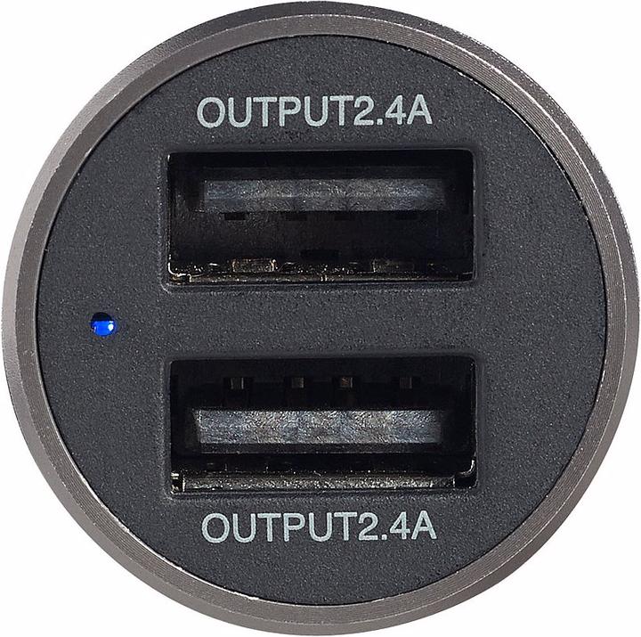 Actual product image Revolt Mini Car USB Charger with 2 Ports, 12 & 24 V, 4.8 A, 24 Watt, Metal