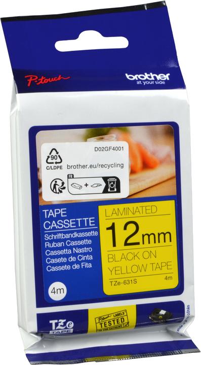 Brother TZE-631S LAMINATED TAPE 12 MM (1.20 cm, Gelb)