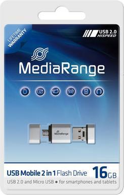 Produktbild MediaRange USB Nano-Speicherstick mit Micro USB-Adapter (16 GB, USB-A, Micro USB, USB 2.0)
