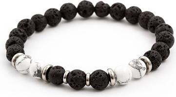 Actual product image Beneto Beaded bracelet made of lava stone and howlite MINK62 - Length: 19 cm (L) (19 cm, Howlite, Lava stone)