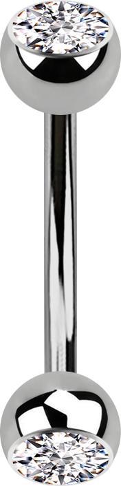 Star Piercing Banane silber mit zwei Kugeln Kristall silber (ohne Messing, Titan G23)