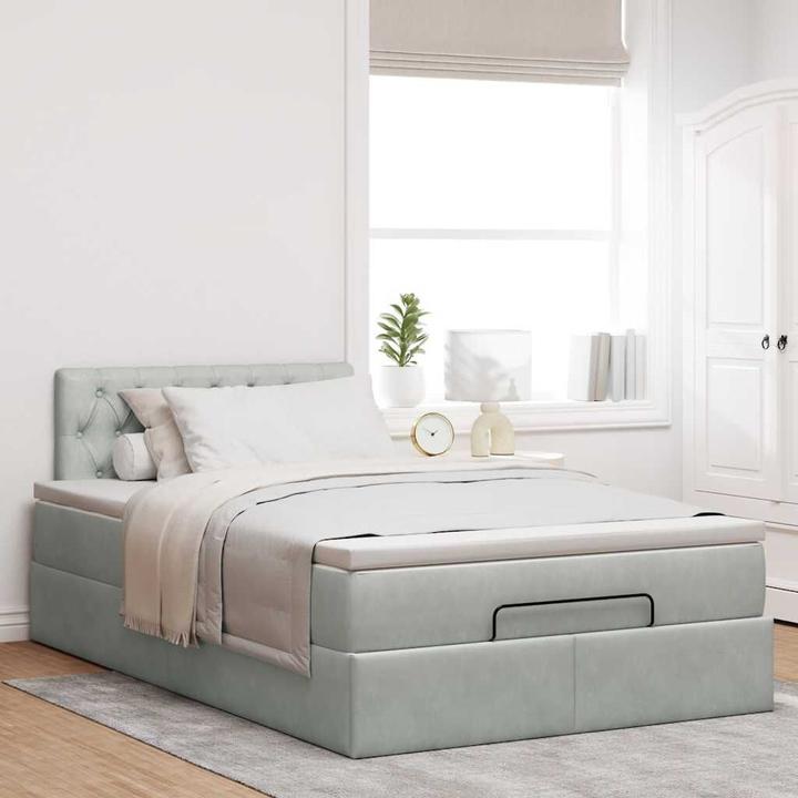 Produktbild VidaXL Ottoman-Bett mit Matratze Hellgrau 120x190 cm Samt (120 x 200 cm)