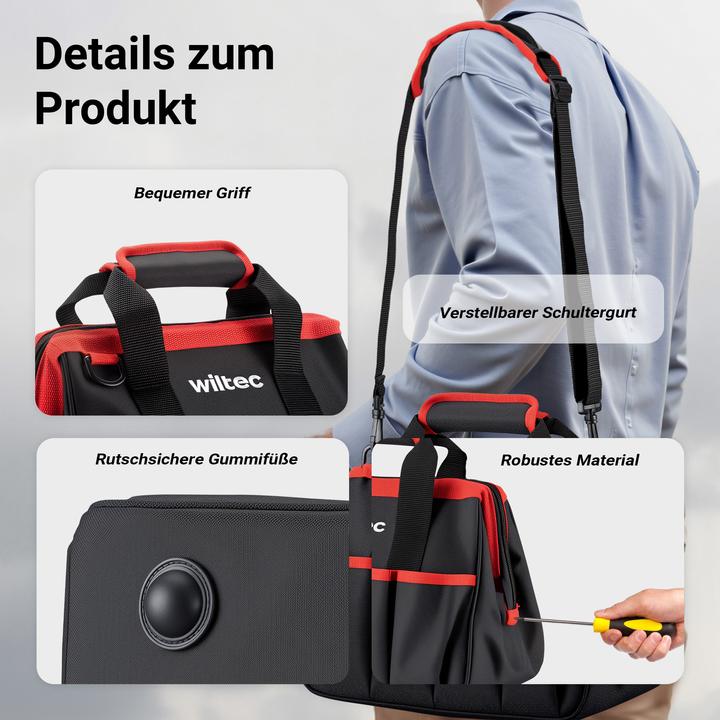Produktbild Wiltec Werkzeugtasche 30,5x23x25,5cm Arbeitstasche 9 Fächer Werkzeug Tasche Gurt