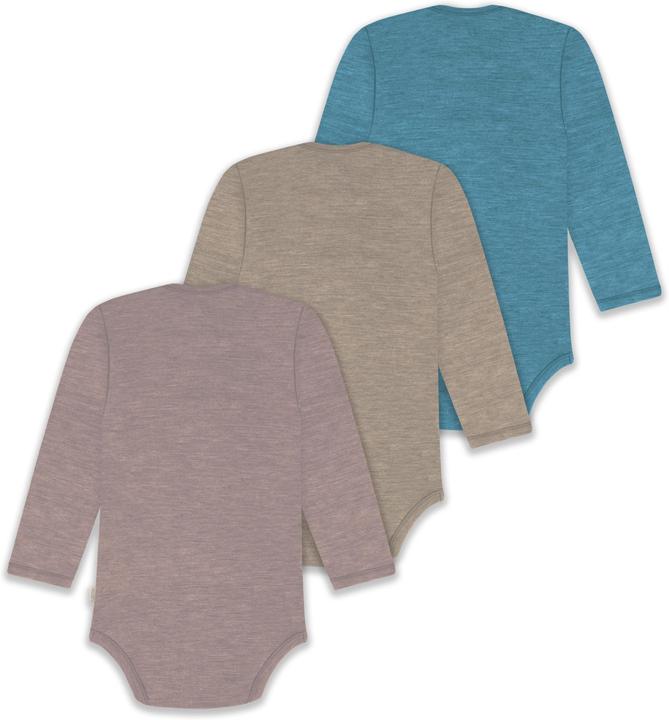 Actual product image Normani 3-pack baby merino bodysuit long sleeve "Auckland" - 9383 (74)