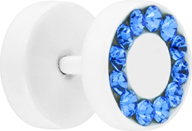 Star Piercing Fake Plug Pure White mit Swarovski Kristall blau (Chirurgenstahl 316L)