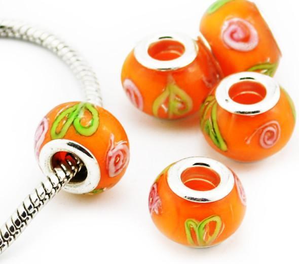 Produktbild Hermex Glas Bead Perle versilbert 925 - Orange (Glas, Silber 925)