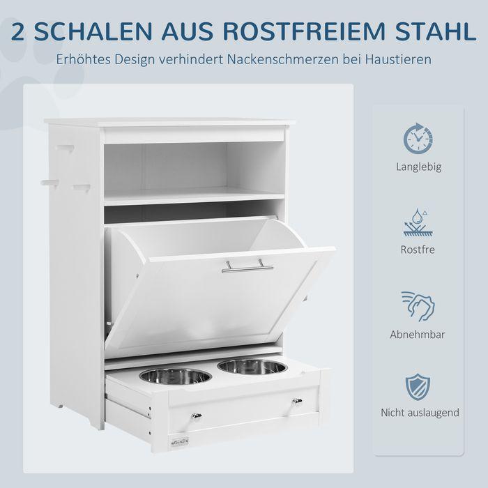 Actual product image Swisshandel24 Haustier-Futterschrank Tierfutterschrank mit 2 Edelstahlnäpfen, 3 Haken, Weiss