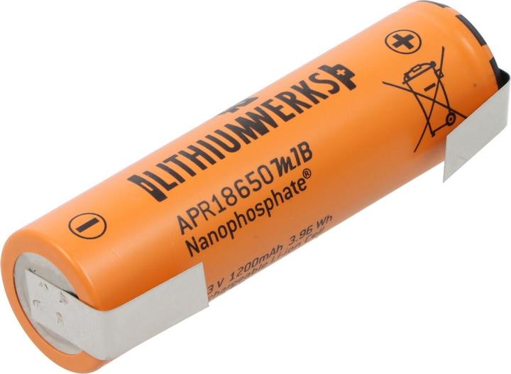 Immagine prodotto A123 Systems Batteria A123 APR18650M-A1 1100mAh 3.2V - 3.3V LiFePo4 con etichetta a saldare a forma di U (1 pz., 1100 mAh)