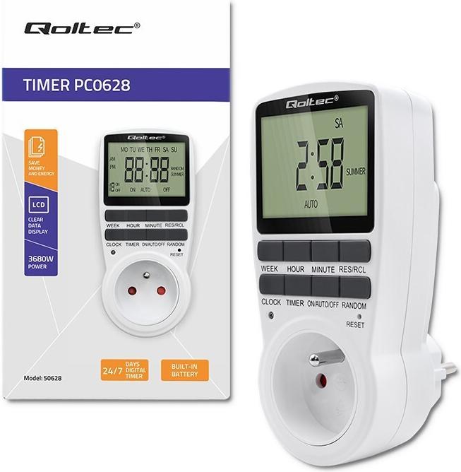 Image du produit Qoltec Elektroniczny programator czasowy PC0628 | 3680W | 16A | LCD