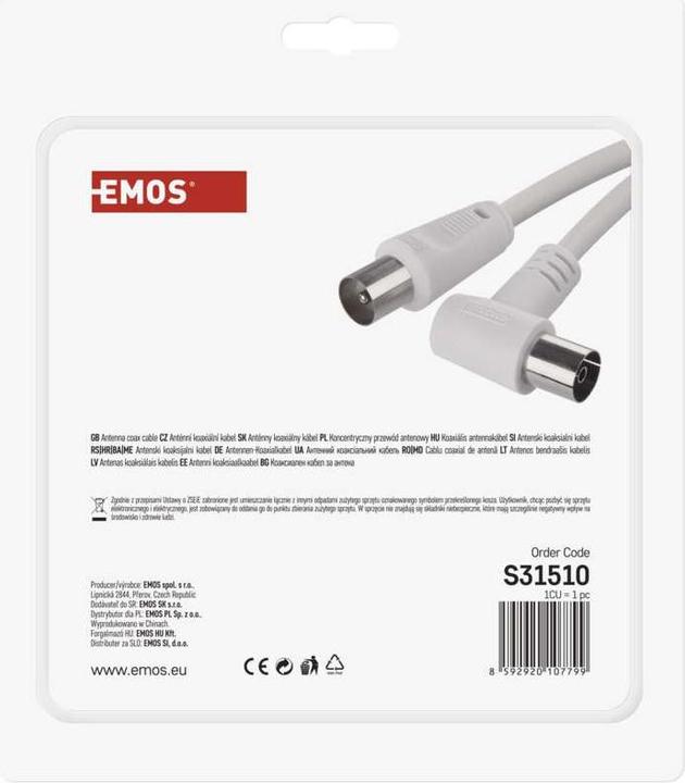 Immagine prodotto Emos Cavo coassiale per antenna, schermato 15m - spina ad angolo retto (Cavi antenna)