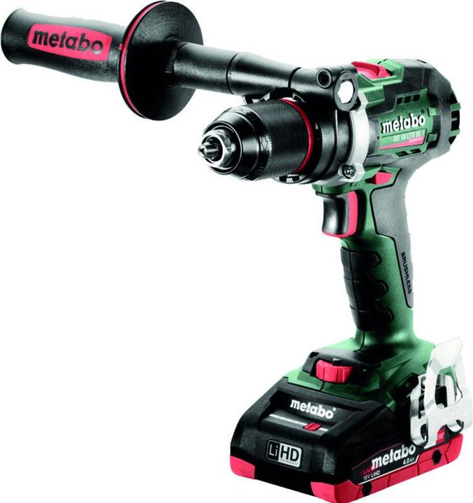 1 x additional handle, 1 x bit holder, 1 x metaBOX 145 L, 1 x quick-action drill chuck, 1 x belt hook and bit depot, 2 x LiHD battery packs (18 V/4.0 Ah), 1 x ASC 55 "AIR COOLED" charger