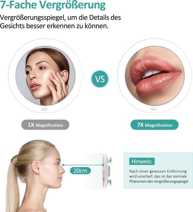 Produktbild Emke Kosmetikspiegel mit beleuchtung 7X Vergrösserung, Saugnapf, Batteriebetrieben, 165mm