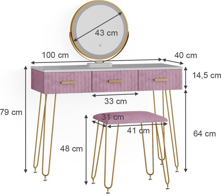 Produktbild Vicco Layla mit Hocker und Beleuchtung (100 x 40 x 79 cm)