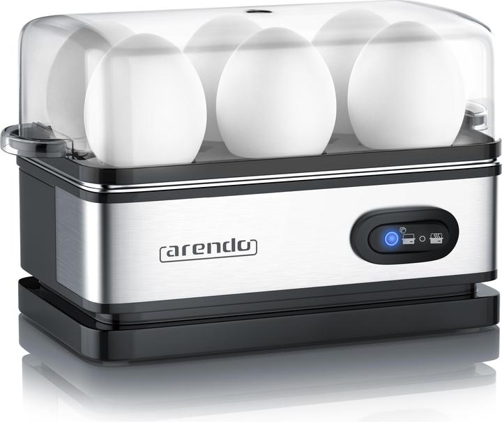 Arendo Stainless steel egg boiler 6-fold, 400 W, stainless steel, keep-warm function, hardness adjustable