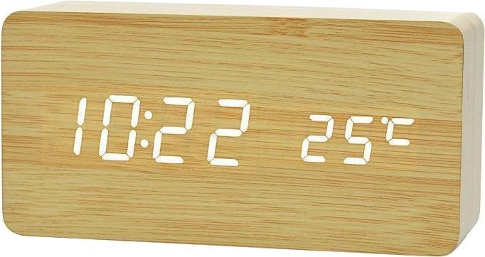 JTI Digitaler LED-Wecker mit Holzdesign - Holz / Weiss