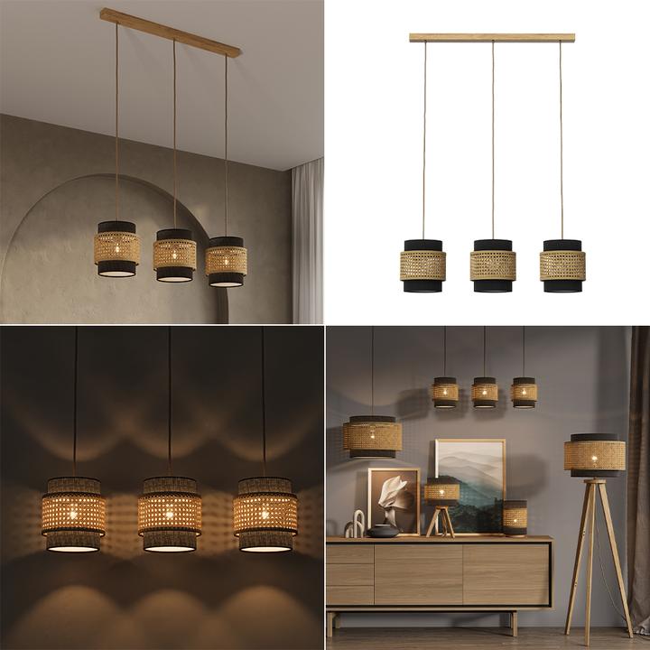 Image du produit Vicco Lampe suspendue 3 pièces Morten, Rotin/noir, 70 x 120 cm (E27)