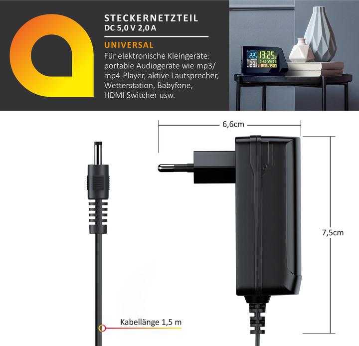 Produktbild Aplic DC Hohlstecker Netzteil 3,5mm x 1,35mm, 2,0A 5V Universal-Netzteil, Ladegerät-Adapter, EU-Stecker