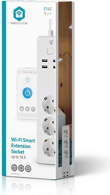 Produktbild Nedis SmartLife Power Strip | Wi-Fi | 3 x Schutzkontakt (CEE 7/3) / 4 x USB | 16 A | 3680 W | 1.80 m (3 x, CEE 7/3, 1.80 m)