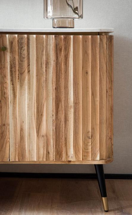 Produktbild FineBuy Sideboard Kommodenschrank 150 cm Massivholz Marmor Türen Schubladen (150 x 80 x 45 cm)