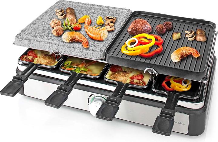 Actual product image Nedis Gourmet/Raclette Grill/Stone 8 Persons Spatula Temperature setting Non stick coating Rectangl