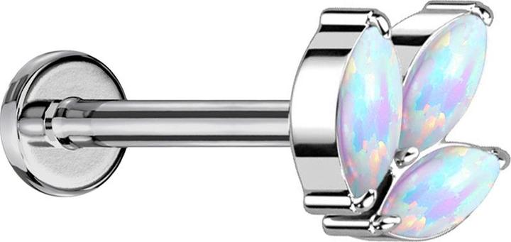 Produktbild Star Piercing Micro Threadless Labret silber drei Oval Opale weiss (ohne Messing, Titan G23)