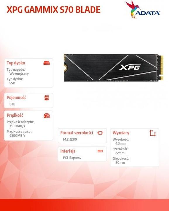 Produktbild Adata XPG Gammix S70 Blade (8000 GB, M.2 2280)