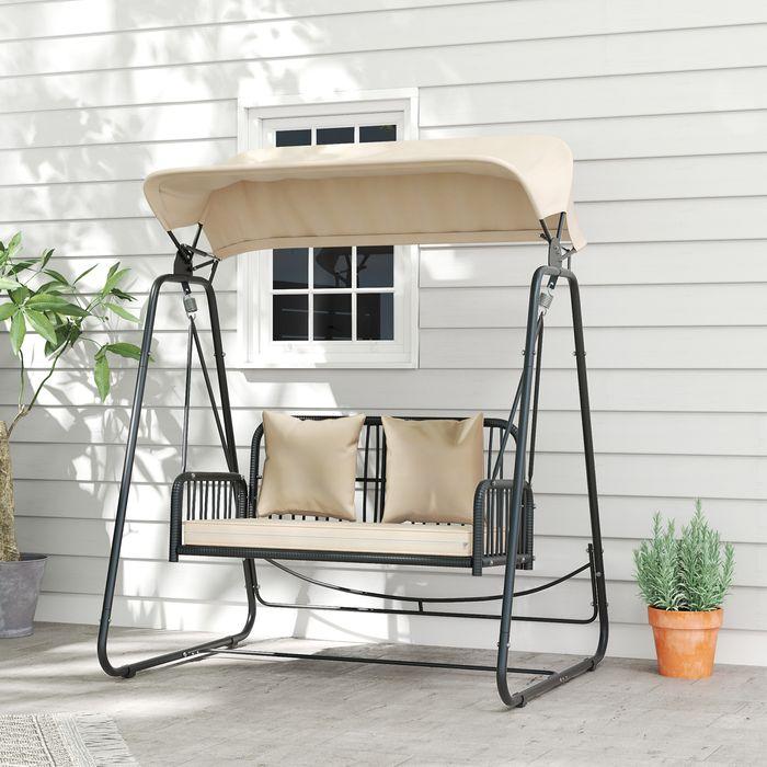 Produktbild Swisshandel24 2-Sitzer Hollywoodschaukel Rattan, bis 240 kg, 149x121x180 cm Khaki