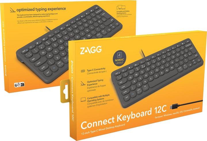 Immagine prodotto Zagg Tastiera Connect 12C USB QWERTY Danese, Finlandese, Islandese, Norvegese, Svedese Nero (Ing. Int., Cablato)