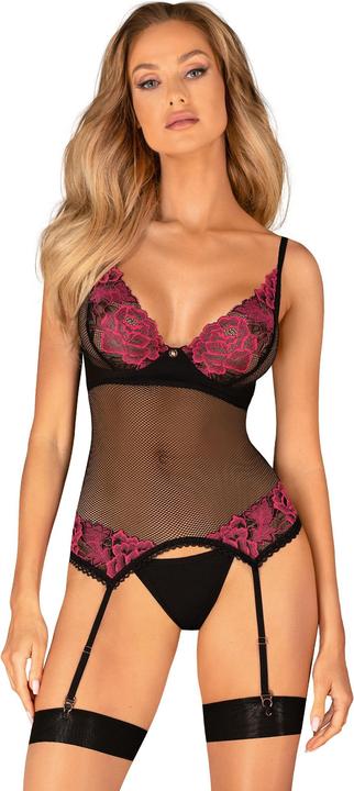 Produktbild Obsessive Rosenty Strumpfhalter Korsett Schwarz/Lila (XXL)