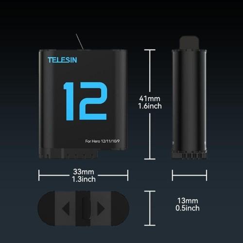 Productafbeelding Telesin batterij (dubbele boog) voor GoPro Hero12/11/ 10/9 (GoPro Hero 12, GoPro Hero 9, GoPro Hero 10, GoPro Hero 11)