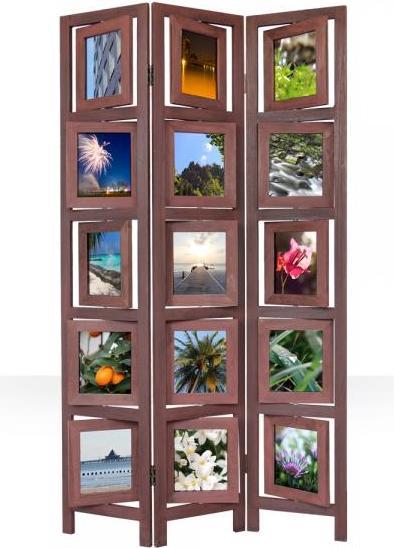 Actual product image Homestyle4u 3 fold screen room divider wood partition wall in brown photo wall